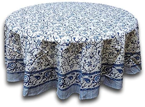 Homestead Rajasthan גפן פרחוני חסימת כותנה הדפסת שולחן שולחן עגול 72 אינץ '