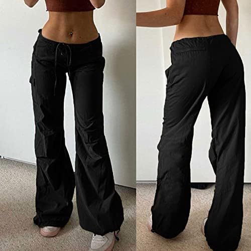 מכנסי מטען רחבים של KEUSN מותניים נמוכים מכנסי מצנח רגליים רחבות ישר מכנסיים מכנסיים רופפים מכנסיים