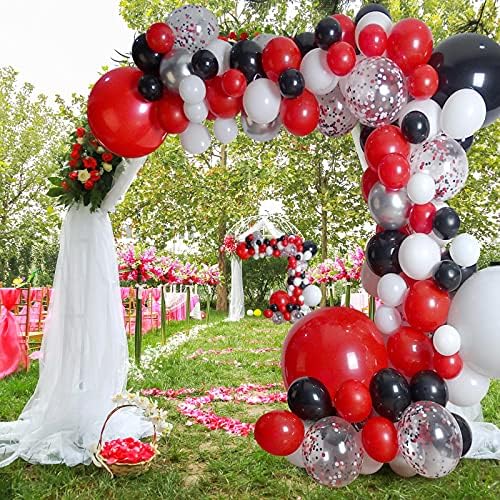 DIY אדום שחור שחור לבן כסף מכסף גרלנד קשת ערכת קשת - קישוטי מסיבת בלונים שחורים קטנים וגדולים לבנים ליום הולדת