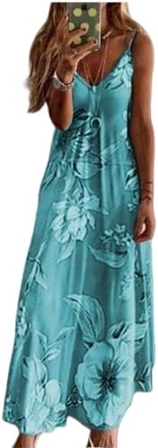 נשים של 2023 קיץ פרחוני הדפסת מקסי שמלת ספגטי רצועת ארוך שמלות צווארון שרוולים חוף מקסי שמלה קיצית