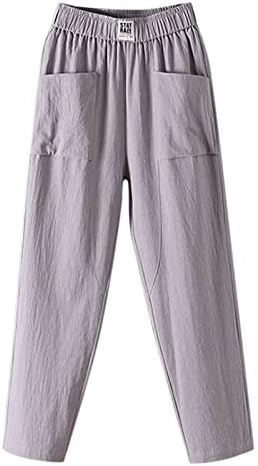רגל רחבה לקיץ נשים מושכות על קפרי אלסטי פשתן מזדמן עם כיסים קצוצים מכנסיים קלים כותנה כותנה כותנה