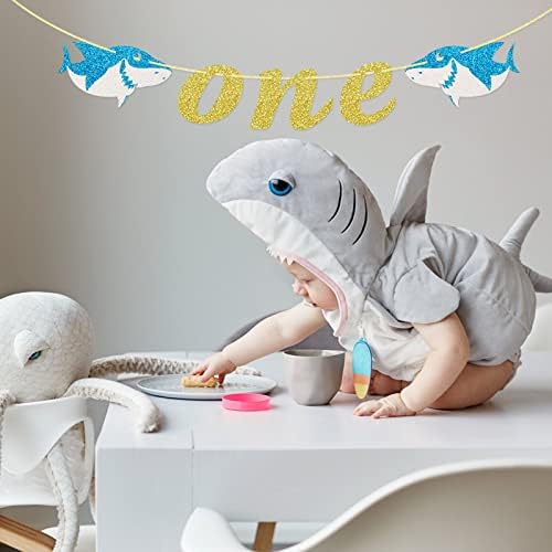 באנר לתינוק אחד, שלט באנר ליום הולדת ראשון שלט לתינוק כריש מתחת לים קישוטי מסיבת הנושא של הים.