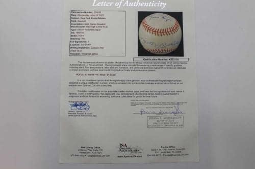 מיקי מנטל/ווילי מייס/דיוק סניידר חתום על חתימת בייסבול JSA LOA D2122 - כדורי בייסבול עם חתימה