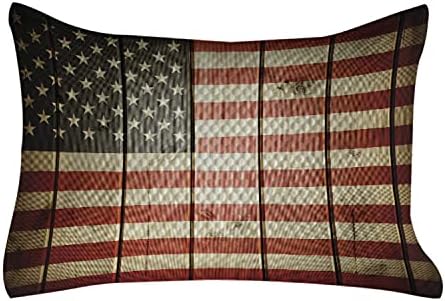 Ambesonne דגל אמריקאי מרופד כרית כרית, ארהב דגל מעל לוח עץ פסים אנכי אזרח סולידריות, כיסוי כרית מבטא קווין