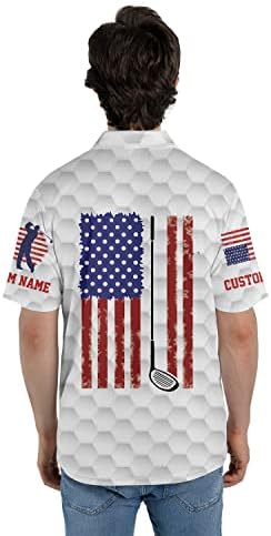 חולצת פולו גולף מצחיקה בהתאמה אישית לגברים גולף גולף גולף דגל אמריקאי חולצת פולו, פולו גולף גברים תלת מימדי,
