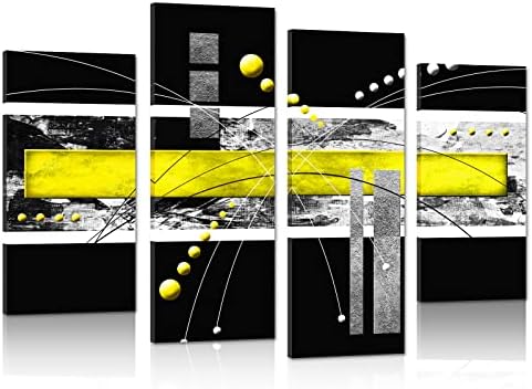גדול שחור צהוב בד קיר אמנות - 4 פנלים מודרני מופשט תמונה סט עבור עיצוב הבית-עכשווי ציור יצירות