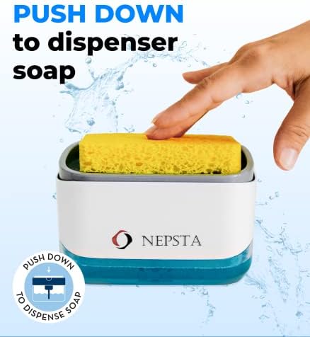 מתקן לסבון כלים למטבח עם מחזיק ספוג, מתקן למשאבת סבון 2 ב-1, לכיור מטבח מתקן לסבון לשטיפת כלים