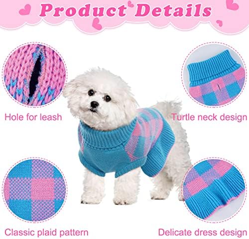 שמלת סוודר כלבים, צווארון גולף סכינים סריגים סריגים חמים כלבים מעיל לסתיו חורף דפוס משובץ קלאסי
