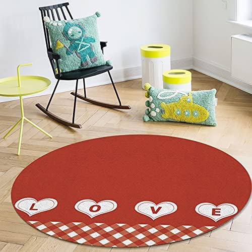שטיח אזור עגול גדול לחדר שינה בסלון, שטיחים 4ft ללא החלקה לחדר לילדים, יום האהבה ליב אדום רקע