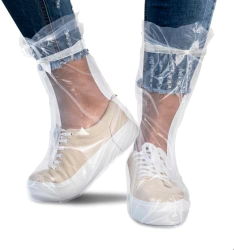 מכסה מגף צלול של Pureathylene מכסה 3x-גדול עם רצועות פלסטיק חבילה של 100, כיסויי נעליים אטומות למים לגשם,