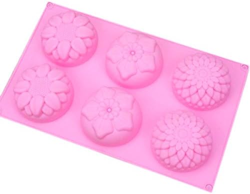 Akoak 6-Vavity Silicone צורת פרח תבניות סבון סבון חרצית חמניות מגוונות צורות פרחים שוקולד עוגת ביסקוויט מאפין