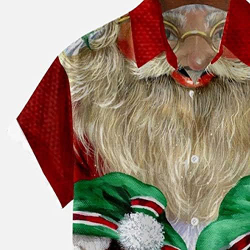 XZHDD לחג המולד חולצות שרוול קצר לגברים, חג המולד סנטה קלאוס כפתור הדפסה למטה צווארון צווארון צווארון