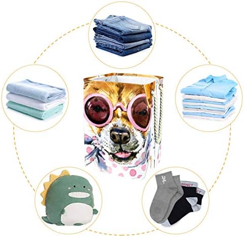 חמוד כלב עם משקפיים צעיף גדול כביסת עמיד למים מתקפל בגדי סל סל בגדי צעצוע ארגונית, בית תפאורה