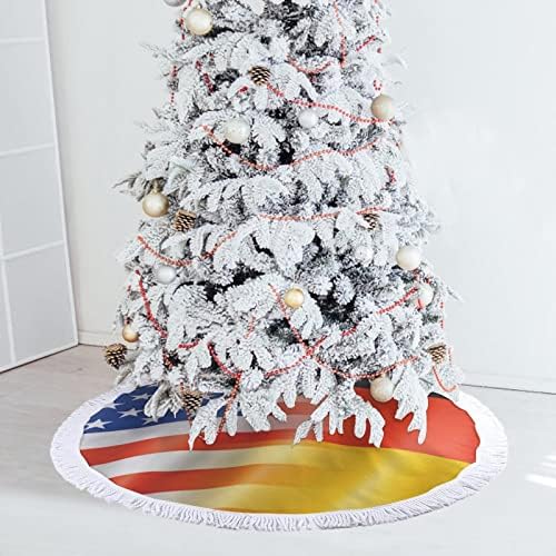 דגלים אמריקאים וגרמניים עץ חג המולד מחצלת חצאית עץ עץ עץ עם גדילים לקישוט חג המולד של מסיבת חג 48 x48