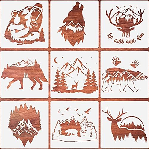 9 חתיכות זאב צבי בעלי החיים סטנסיל דוב בעלי החיים ציור ציור סטנסיל בעלי החיים ציור תבנית יער הרי שבלונות
