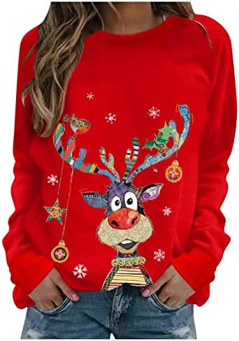 חולצות סווטשירט לחג המולד חולצות שרוול ארוך לנשים חג המולד צבעוני מכוערת חולצת איילים צבי הדפסת