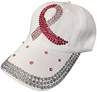 M joffee סרט סרטן שד ורוד תמיכה בכובע בייסבול מצויד עם Bling