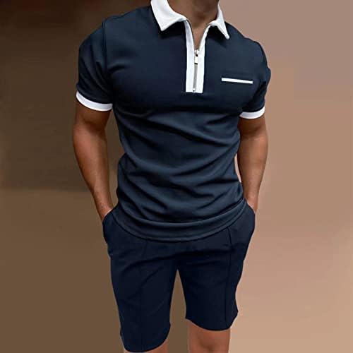 ספורט פולו לגברים סט 2 חלקים רוכסן רוכסן שרוול קצר חולצות גולף ומכנסיים קצרים.
