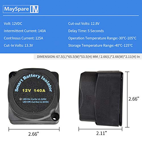 MAYSPARE 12V 140AMP מתח ממסר רגיש VSR סוללה כפול סוללה אוטומטית ממסר טעינה כפול מבודד סוללה חכמה