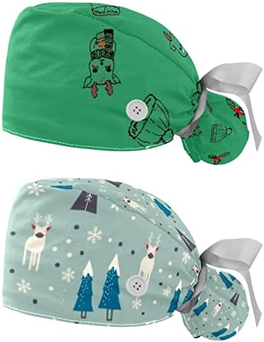 חג המולד אייל ירוק כובע עבודה עם כפתור וזיעה 2 חבילות ניתוחים כובעים כובעים מחזיק קוקו, רב צבע
