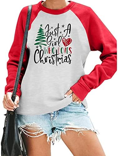 ייחודי רק ילדה שאוהבת סווטשירט עץ חג המולד לנשים עץ חג המולד חולצת שרוול ארוך חולצה גרפית חג המולד