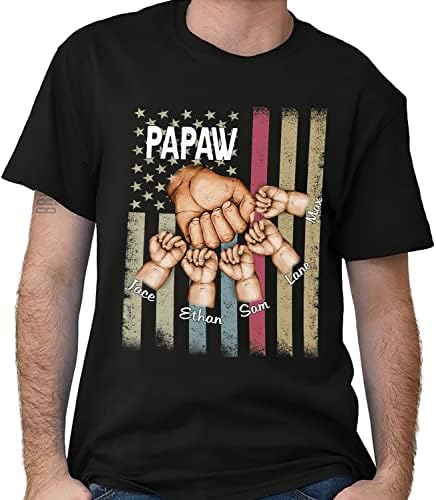 איזי תרמיל - חולצת ידיים של דגל פאפא אמריקאי בהתאמה אישית חולצה עם שם, מתנות פאפא בהתאמה אישית, רעיון