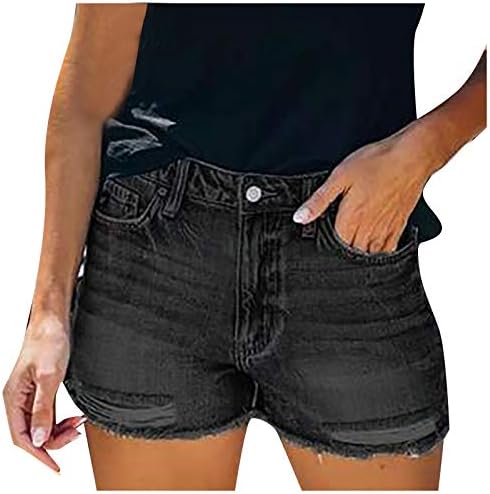 מכנסיים קצרים של ג'ינס לנשים קיץ מזדמן מזדמן מותניים מכנסיים קצרים במצוקה חופשה במצוקה מכנסיים