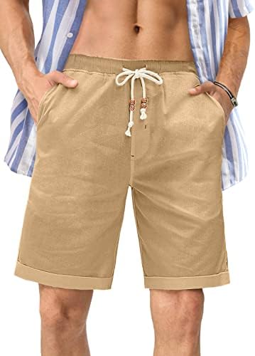 ג ' מייר גברים של מכנסיים קצרים מקרית קיץ חוף שרוך פשתן כותנה קצר עם כיסים אלסטי מותניים