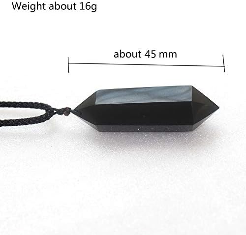 Runyangshi Black Obsidian ריפוי גביש תליונים, שרשרת קוורץ קריסטל טבעית כפולה מחודדת 6