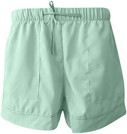 מכנסיים קצרים לנשים קומפי שרוך מזדמן אלסטי מותניים טהור צבע רופף קיץ חוף קצר מכנסיים עם כיסים בתוספת גודל