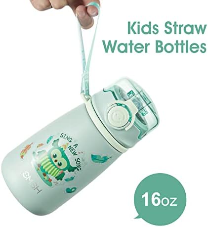בקבוק מים מבודדים TKK ילדים 16 גרם קיר כפול ואקום תרמוס נירוסטה עם מכסה קש ורצועה של מכסה קש ורצועה