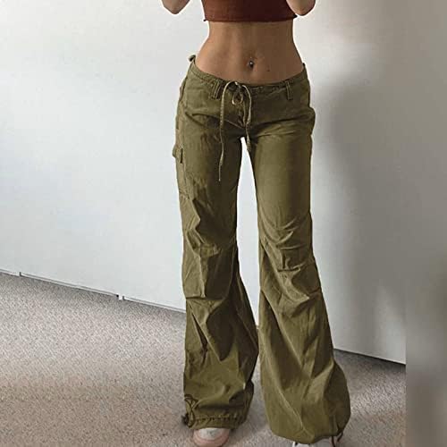 מכנסי מטען למותניים נמוכות לנשים פלוס מכנסי רגל רחבים בגודל רחב בצבע מוצק מזדמן ג'וג'ר ג'וג'ר וינטג 'בגדי