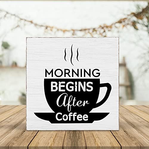 הבוקר מתחיל אחרי שלט קופסת עץ שחור קפה, קפה עץ קפה שלטי קופסאות לוחית, לסלון כפרי בסלון כפרי עיצוב שולחן מטבח