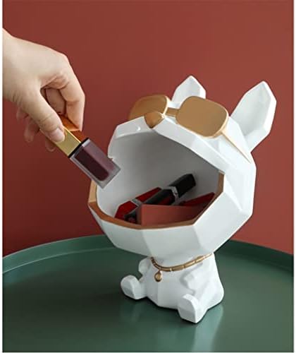 KAMWD 2 ב 1 פסל כלב קופסת אחסון שרף, קערה דקורטיבית של פסל בולדוג מודרני, מגש תכשיטים ממתקים מגש תכשיטים ממתקים,
