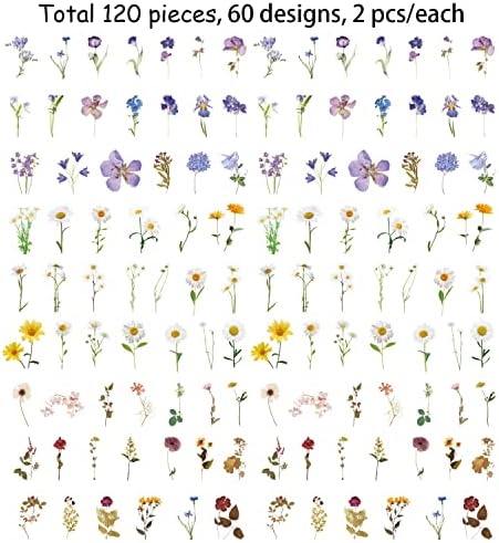 120 חתיכות פרחוני מדבקות סט לחיות מחמד בציר טבעי פרח מדבקות שקוף דקורטיבי מדבקות רעיונות מדבקות לרעיונות ביומן