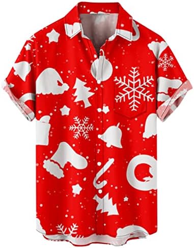 Wybaxz 2022 לחג המולד מודפסים חולצות חג מולד כפתור שרוול קצר במורד חולצת חולצות חוף לאדם יוגה קצרה