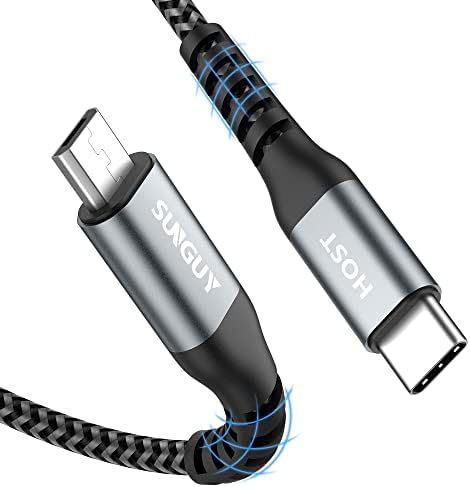 Sunguy USB C ל- Micro USB כבל OTG 1ft, סוג קצר C ל- Micro USB כבל, טעינה אנדרואיד קלועה וכבל כבל סנכרון תואם