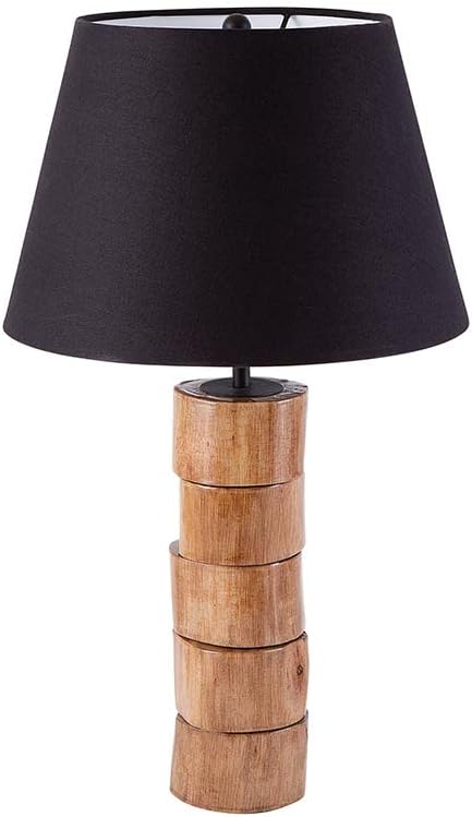 מנורת שולחן עץ כפרי מודרני 47 וראשי עם מנורת בצל בד לסלון או לחדר שינה, 21 טבעי, מט טבעי/שחור
