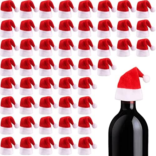 האקונבה 56 חתיכות 6 אינץ מיני חג המולד כובעי מיני סנטה כובעי כוס בקבוק מכסה עבור חג המולד יין