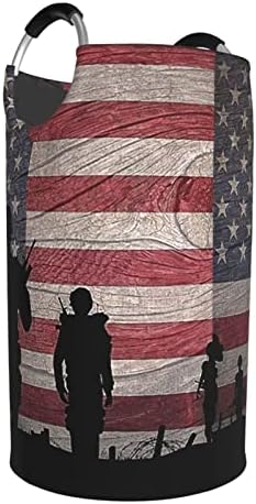 כביסה סל עם ידיות בגדי סל מתקפל עמיד בגדים מלוכלכים אחסון כביסה ארגונית בציר אמריקאי דגל חייל דפוס