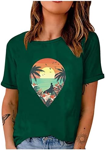 נשים של קיץ חוף חולצה חמוד הוואי גרפי טיז בציר צווארון עגול קצר שרוול חולצות קוקוס עצי טוניקת חולצה