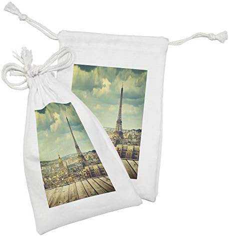 Ambesonne Eiffel Tower Tower Set Set Set of 2, Paris Cityscape France Scene View משולחן סיפון עץ Classic