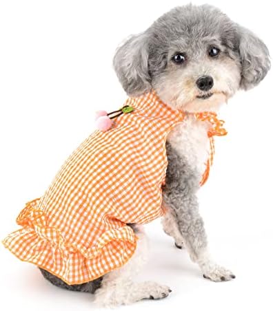שמלת כלבים רנפי לבנות כלבים קטנים משובצים חיית מחמד קפלים חצאיות עם דובדבן מקשט גור אביב אביב תלבושות