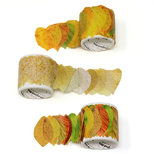 Honbay 3 Rolls Leaf Washi Tape מדבקות קלטת קלטת קלטת עלים דקורטיביים מדבקות קלט