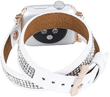 ווניטו ליוורנו עטיפה כפולה עור רזה שעון רזה עם אבני חן תואמות ל- Apple Watch 42 ממ, 44 ממ, 45 ממ,