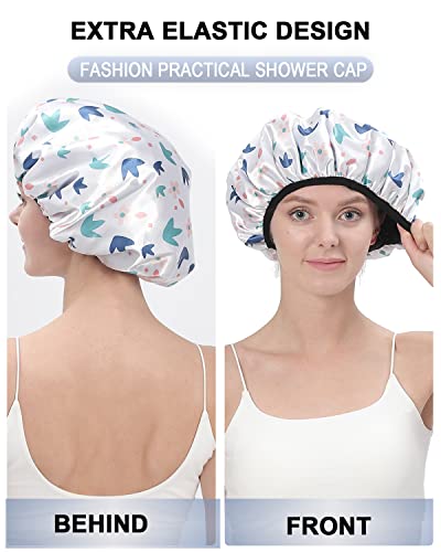 מוצרים חדשים הם זמן מוגבל לחצי מחיר - yizijizi 2 pcs כובעי מקלחת מרופדים טרי, שכבה משולשת כובע מקלחת גדול לנשים,