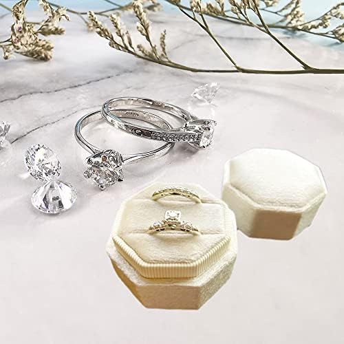 משושה קטיפה טבעת תיבת 2 חריץ, טבעת תיבת לחתונה טקס, עם מכסה נתיק, כפול חריצים משושה טבעת מקרה