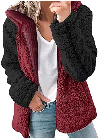 UODSVP מעילי נשים אופנה קטיפה רוכסן שרוול ארוך תפור קפוצ'ון סוודר חם סתיו חורף צ'לקוס דה מוג'ר