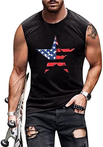 פיסקרט אמריקאי דגל כוכב גופיות גברים 4 יולי פטריוטית חולצות ארהב דגל גרפי שרוולים שרירים חולצה