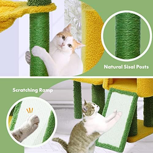 עוקף חתול עץ קקטוס חתול מגדל עם סיסל גרוד עבור מקורה חתולים, מפנק דירה עם ערסל, קטיפה מוטות מתנדנד